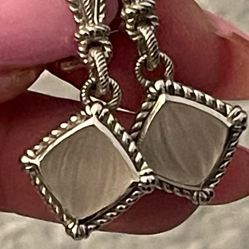 Rare Judith Ripka Sterling Silver Sandblasted Glass Drop Earrings - Picture 5 of 9